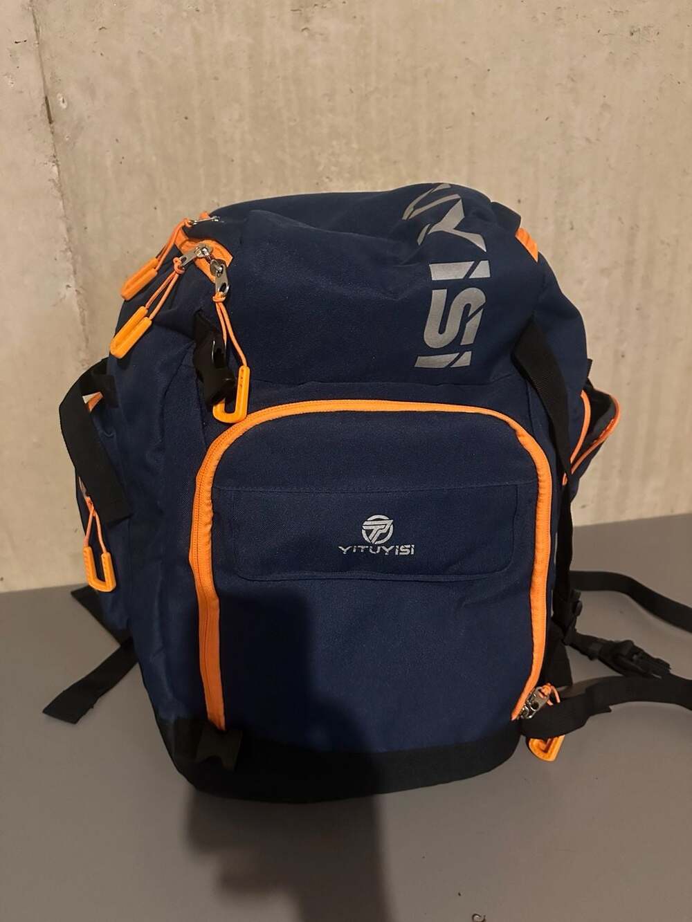 Yituyisi Navy Blue and Orange Multi-Pocket Backpack with Padded Straps